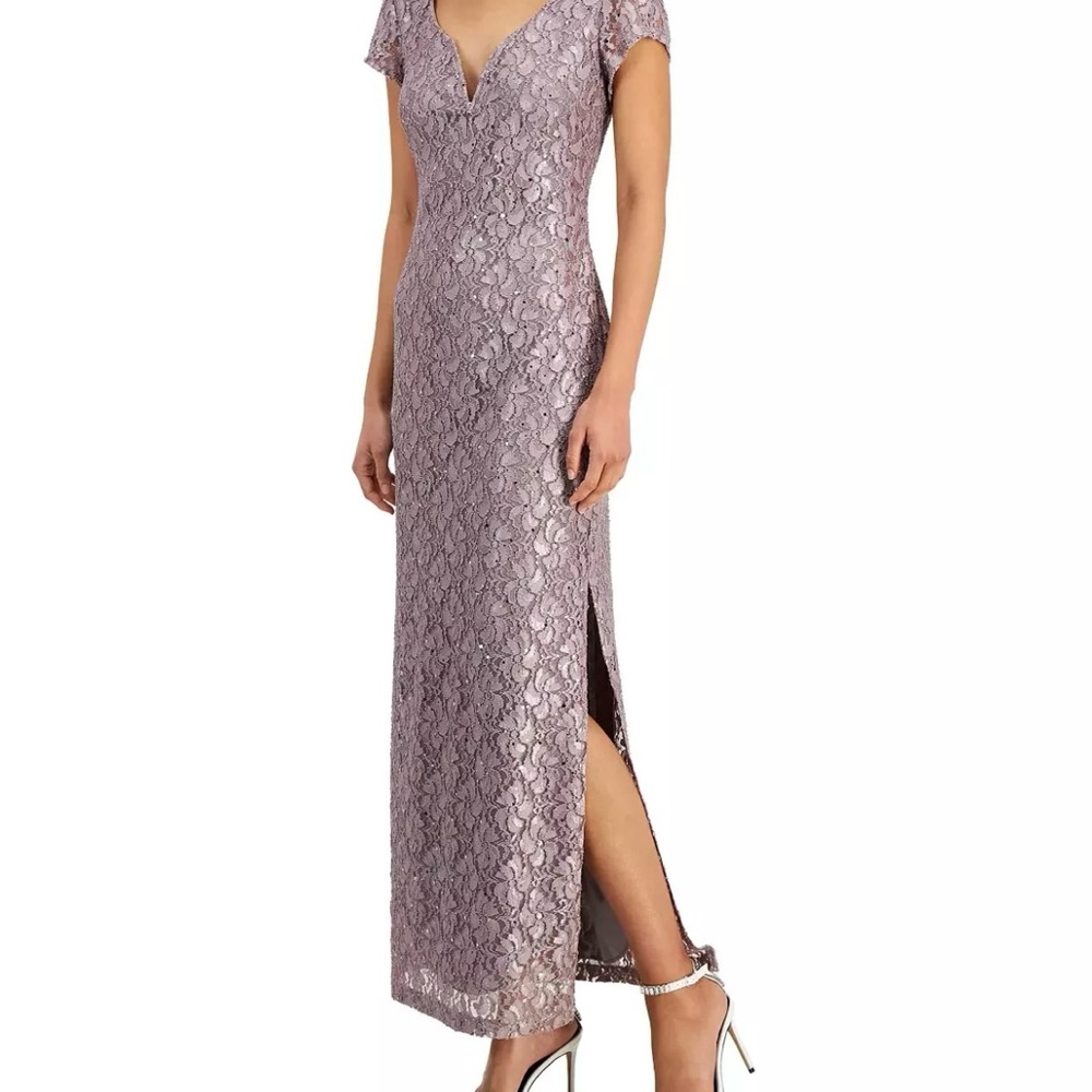 Connected Apparel DUSTY ROSEWOOD SEQUINED LACE DRESS